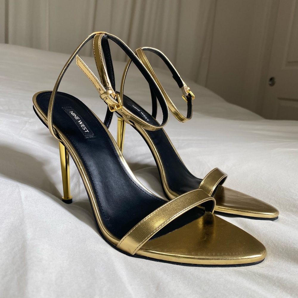 Nine West Gold Ankle Strap Heels